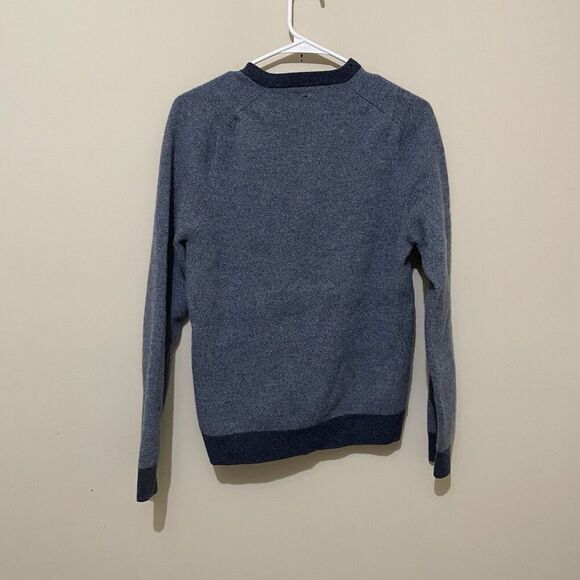 Express Mens Large Wool Cashmere Blend Long Sleeve Blue Sweater PullOver V-Neck - Picture 2 of 7